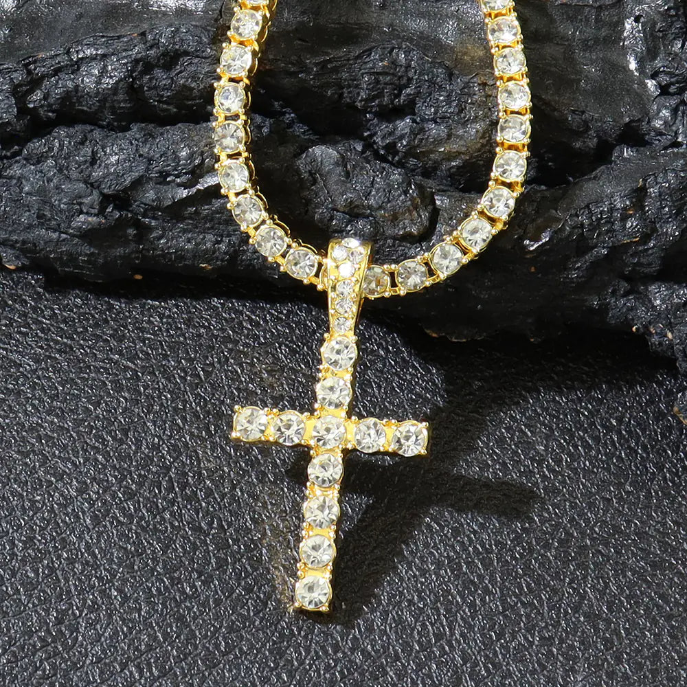 Hip Hop Diamond Cross Pendant with Cuban Link Necklace