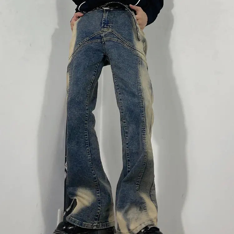 Vintage Street Wear Washed-Out Slightly Flared Jeans