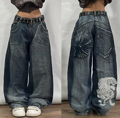 White Tiger Graphic Wide Leg Jeans