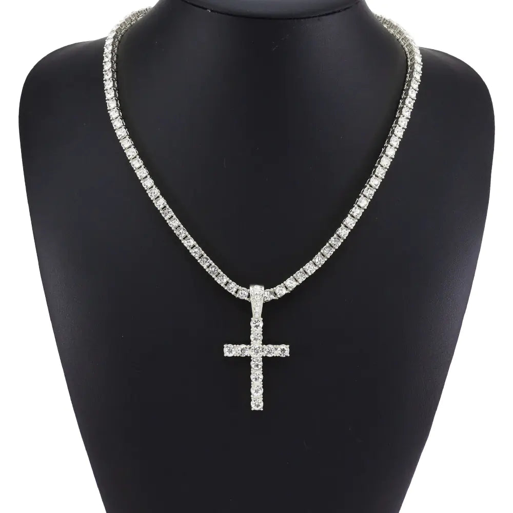 Hip Hop Diamond Cross Pendant with Cuban Link Necklace