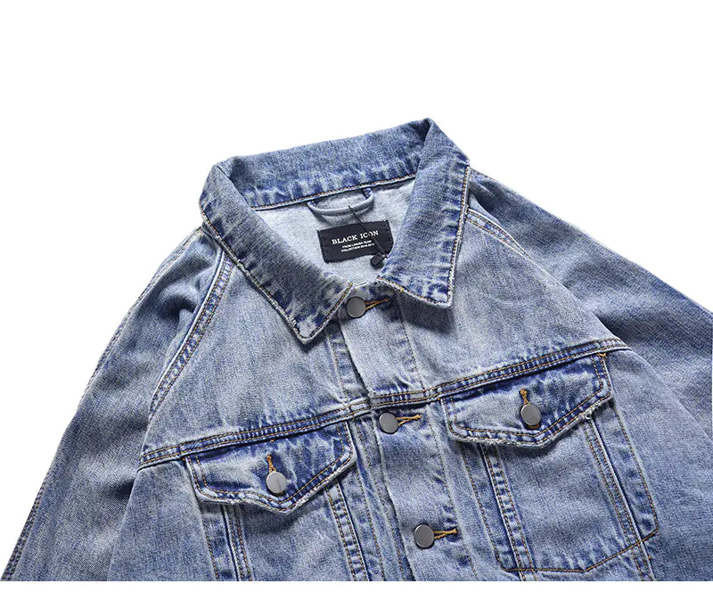 Classic Wash Distressed Oversized Denim Jacket