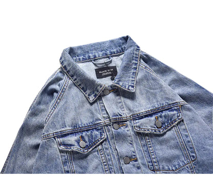 Classic Wash Distressed Oversized Denim Jacket
