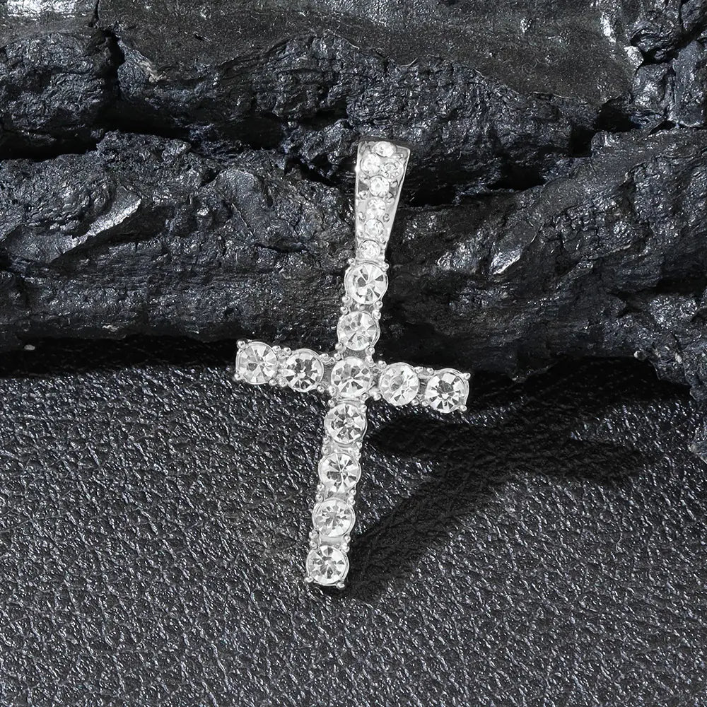 Hip Hop Diamond Cross Pendant with Cuban Link Necklace