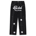 Unisex Vintage Clover Embroidered Denim Pants