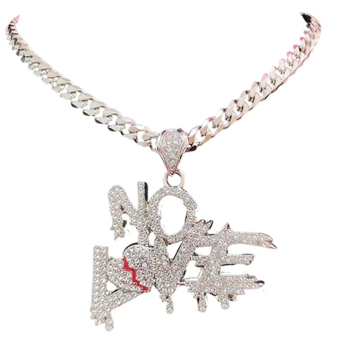 OLIH2 Iced Out Chain No Love Chain Cuban Link Chain Diamond Necklace Mens Necklace Chain Chains for Men (20 inch Small Silver)