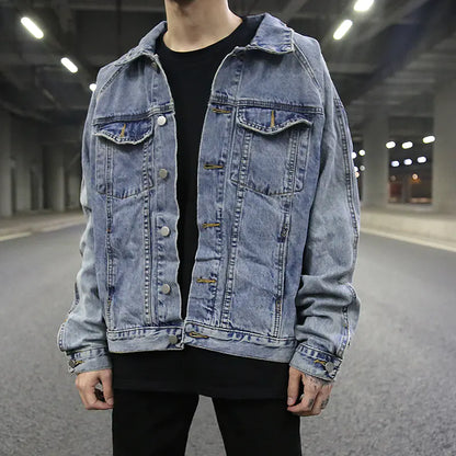 Classic Wash Distressed Oversized Denim Jacket