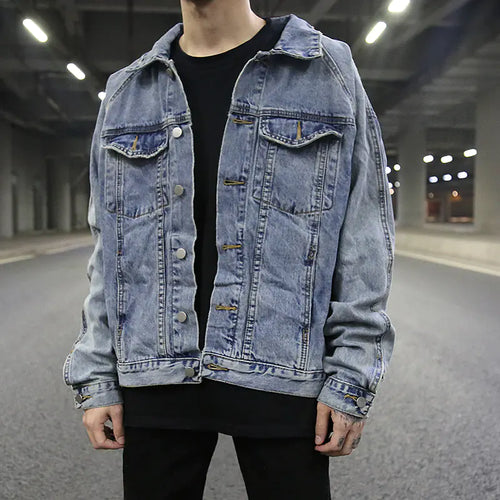Classic Wash Distressed Oversized Denim Jacket
