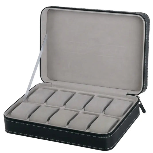 10-Slot Zipper Watch Box for Display and Storage