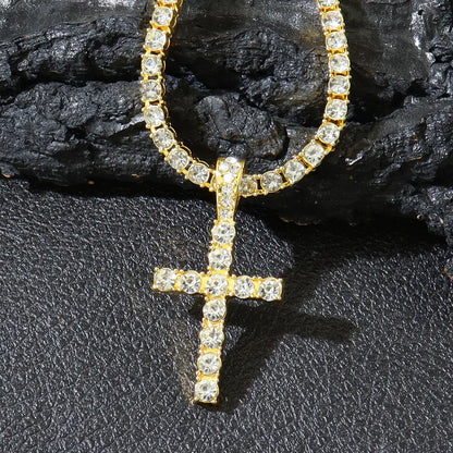 Hip Hop Diamond Cross Pendant with Cuban Link Necklace