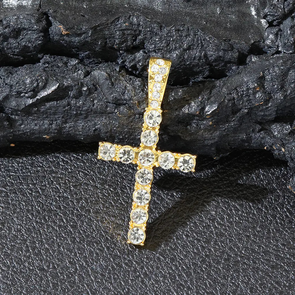 Hip Hop Diamond Cross Pendant with Cuban Link Necklace