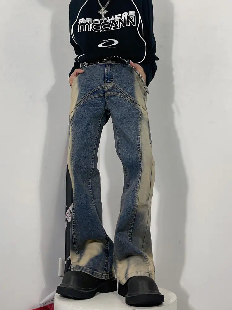 Vintage Street Wear Washed-Out Slightly Flared Jeans