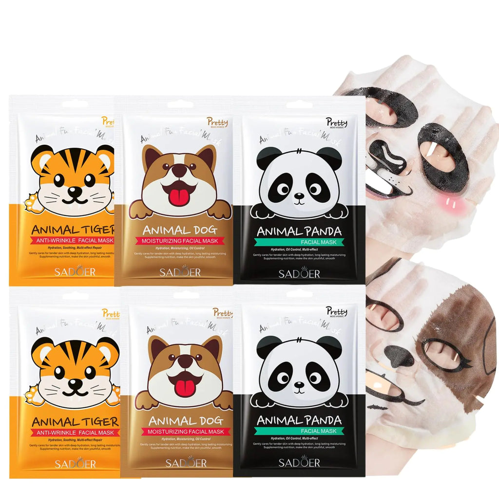 Evolvique 6 Pcs Animal Character Sheet Masks - Hydrating Face Masks Skincare - Sto-cking Stu-ffers for Women - Face Mask Skin Care - Teen Girl Gifts - Spa Party Moisturizing Facial mask