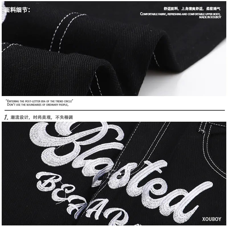 Unisex Vintage Clover Embroidered Denim Pants